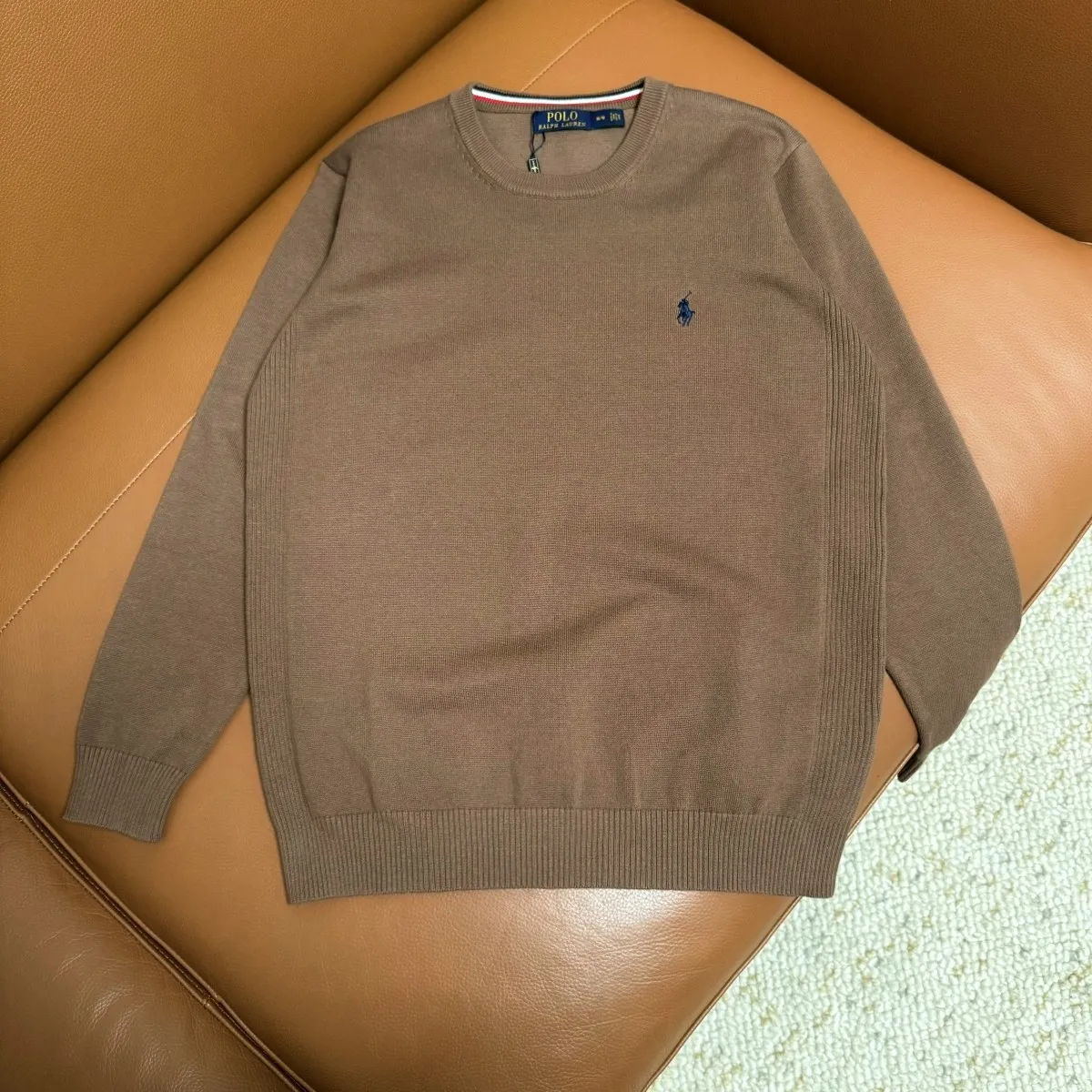 P190 M101#Ralph Lauren pony embroidered crew neck sweater Color: black, light gray, camel, dark gray, royal blue Size: M-XXL